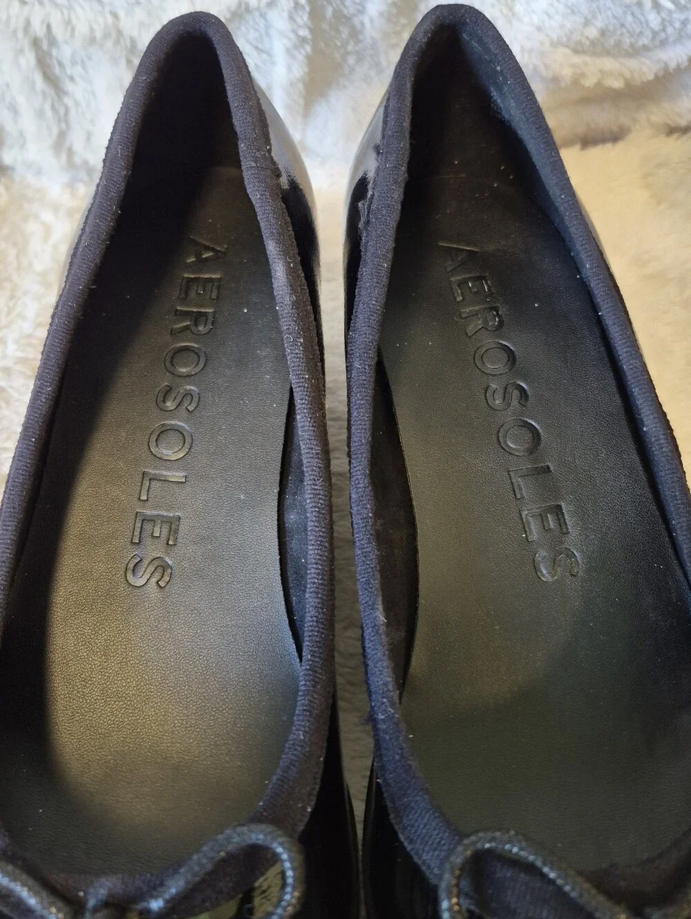 Aerosoles Tema Wedge Ballet Shoes Slip-On Black Patent Bow Detail Comfort Sz 8.5